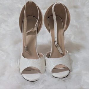 Fashion Bug White Textured Peep-Toe Ankle Strap Heels